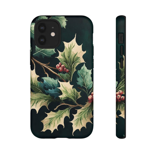 Dark Green Festive Holly in Watercolor - Impact Resistant Phone Case iPhone 12 Mini Matte
